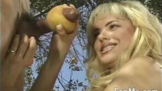 Naughty blonde strokes a white cock - porn video