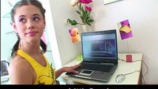 Little Caprice fooling around with her laptop - porn video