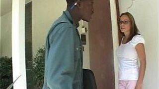 Bored big tits housewife seduces the courier guy for his big black cock - porn video