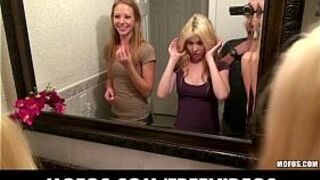 Three blonde girls share two guys for a group fuck - porn video
