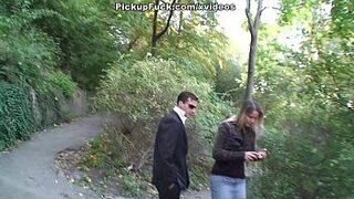 Blonde babe does blowjob in the forest - porn video