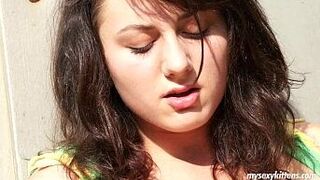 Shameless teen Lucy masturbating outdoors - porn video