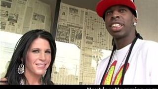 Cougar takes a black cock outdoor - porn video